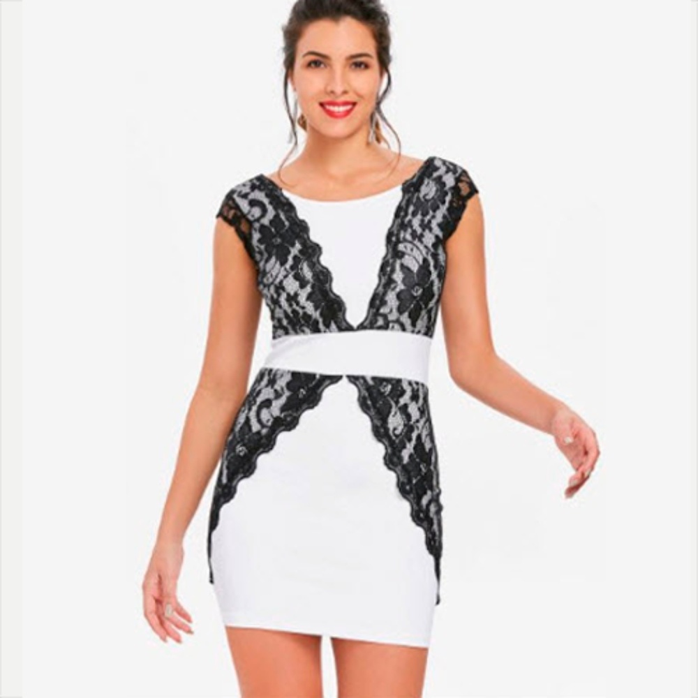 Women Lace Sleeveless Mini Dress White-M - Picture 3 of 10